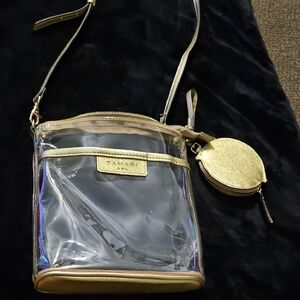 Tahari Clear Crossbody Bag with Gold Trim and Detachable Coin Pouch